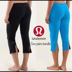 Lululemon | 2 Pairs of Gather & Crow | Beach Blanket Blue + Black Crop Leggings